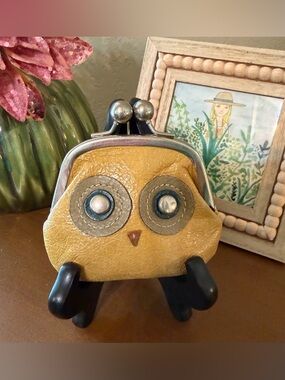 Whimsical Owl Kiss-Lock Coin Purse in Mustard by Fossil